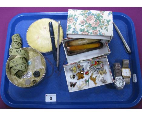 Modern Enamel and Other Pin Badges, a hallmarked silver Yard-O-Led pencil engine turned; a long amber coloured cheroot holder
