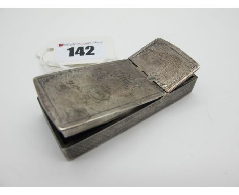 A Hallmarked Silver Two Compartment Snuff Box/Vesta Case, SM London 1845, of rectangular form, allover engine turned and init
