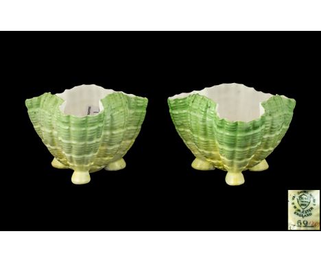 Royal China Works Worcester Pair of Fine Quality Shell Vases, Finished In a Wonderful Soft Pastel Colours. Each Vase Standing