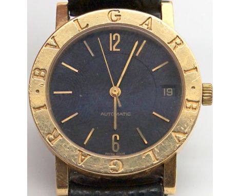 Bulgari: Herren Automatik 750er GG, BB33GLSchwarzes Blatt und goldene Indizes - Goldlünette mit Firmenlogo. Deckel mit Schwei