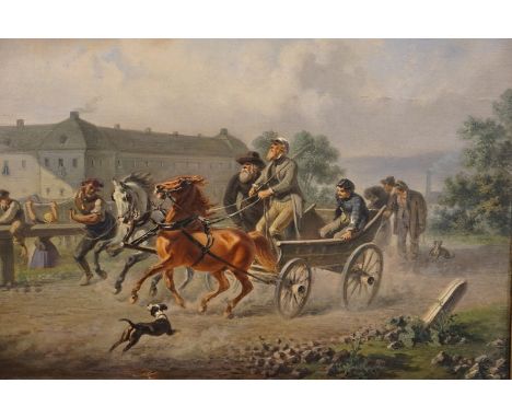 Kowalsky, Anton Hermann, 1813 Dresden, † nach 1848 oder um 1852: Jüdische KutschfahrtÖl auf Leinwand, unsigniert, an der Bild
