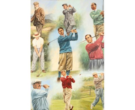 David Stribbling (British 1955). Oil on board, ‘Portrait of British Open Golf Champions’, 69cm x 91cm 