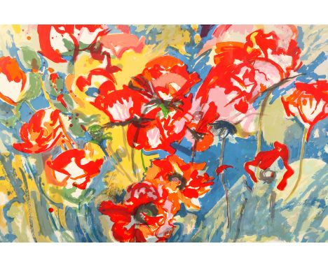 Robert W. Batchelor (born 1929). Framed screen print, signed, ‘Summer Flowers’, 56cm x 76cm 