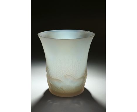 Rene Lalique Chevaux opalescent vase No1047 designed 1930 stencilled R. Lalique. Height 17cm 