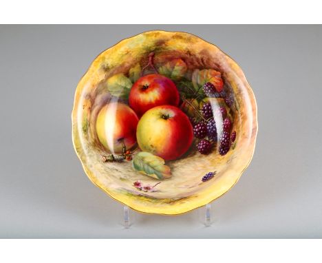 Royal Worcester fruit bowl, decorated with fallen fruit, signed Lockyer, date coded 1925, 23.5cm diameter (hairline crack to 