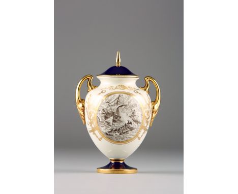 Royal Worcester twin handled vase and cover. Limited Edition 79/150, decorated with RNLI, dated 1974 24cm high 