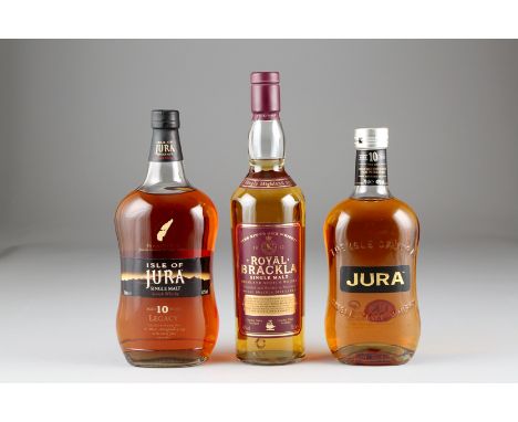 Royal Brackla single Malt Scotch Whisky 70cl 43%. Jura single Malt Whisky with box 70cl 40%. Isle of Jura single Malt Scotch 