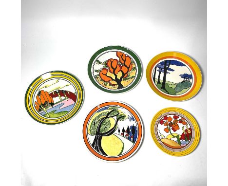 Wedgwood, five limited edition Clarice Cliff Biyanne plates including Blue Firs, Bridgewater, and Orange Erin, with Certifica