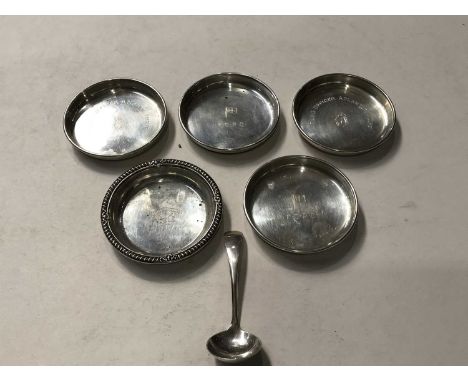 A set of four North American silver coasters, engraved Flag Officer Atlantic Coast and Royal Canadian Navy badge, Birks Sterl