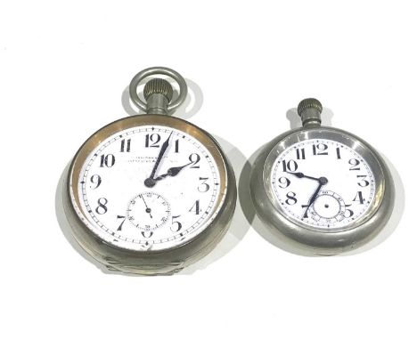 Finnigans of Manchester, a silver plate cased Goliath pocket watch, white enamel dial with subsidiary seconds dial, together 