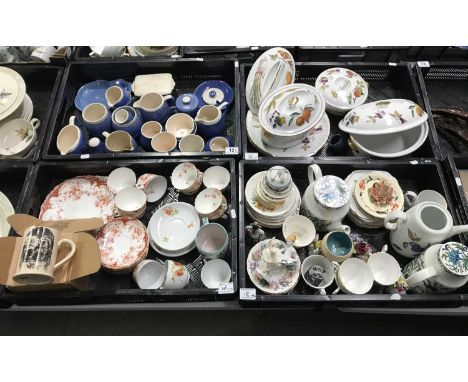 A quantity of ceramics including Hollohaza figure of a skater, a Dulevo figure of a Russian lady, assorted teawares, Royal Wo