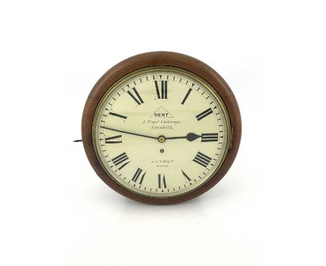 Dent, a late Victorian mahogany wall clock, circa 1890, the 11.5 inch white enamelled dial with Roman numerals, signed 4 Roya