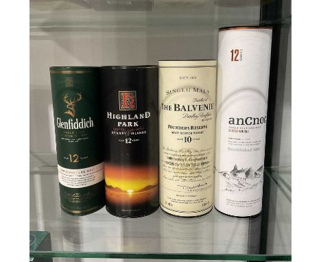 Four bottles of cased whisky, including Highland Park Orkney Islands Single Malt Scotch Whisky, aged 12 years, 70cl; Ancnoc S