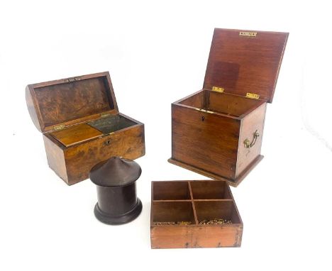 A selection of 19th century and later boxes and tea caddies, including a Victorian walnut tea chest, domed lid with two secti