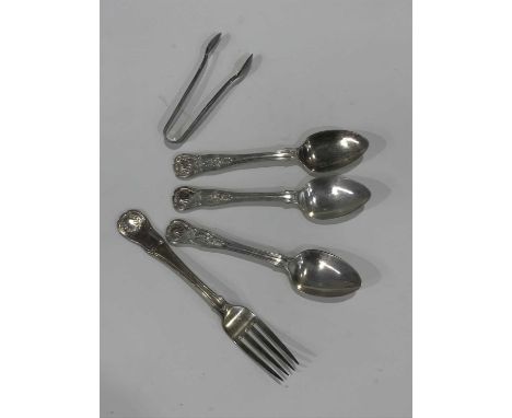 A set of three Irish silver Queen's pattern teaspoons, Dublin 1804, James Le Bas, a similar fork Dublin 1829, Patrick Moore, 