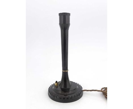 An Art Deco bakelite table lamp, circa 1935, burr walnut effect, 27cm high