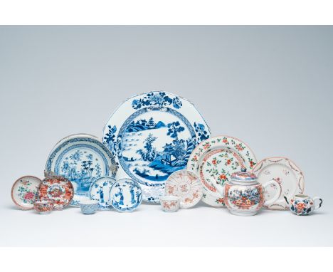 Full title: A varied collection of Chinese blue, white, famille verte, famille rose, Imari style and Amsterdams bont porcelai