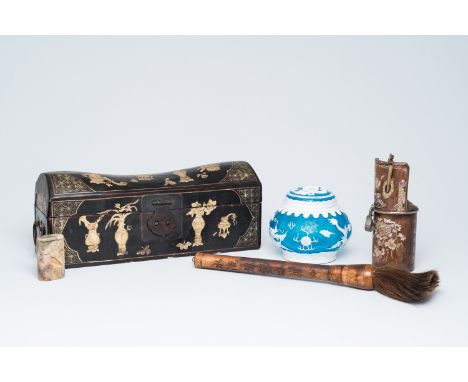 Full title: A varied collection of Chinese objects in a.o. Beijing glass, mother-of-pearl-inlaid wood, soapstone and lacquerw