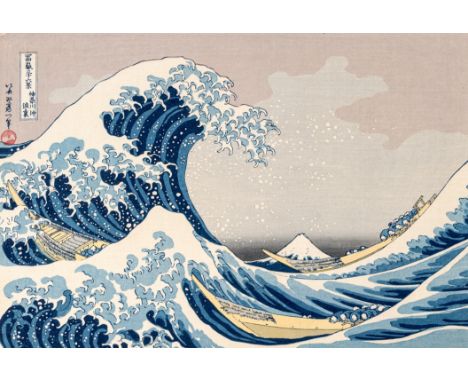 Title: Katsushika Hokusai (1760-1849): The great wave off Kanagawa, Japanese Ukiyo-e woodblock print, second quarter 20th C.D