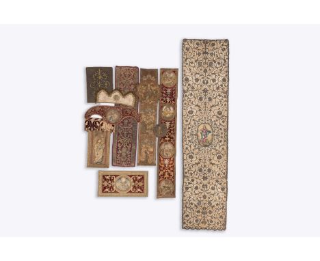 Full title: A varied collection of Flemish embroidery with gold and silver thread with mainly religious themes, 16th C. and l