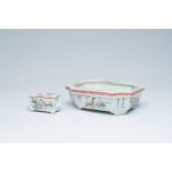 A Chinese qianjiang cai jardiniere and a water dropper with figurative design, 19th/20th C.