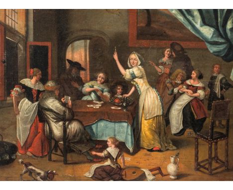Full title: Dutch school, follower of Jan Steen (1626-1679): Jolly company in an interior, oil on panel, 18th C.Description:W