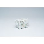 A rectangular Chinese qianjiang cai teapot with a bird among blossoming branches and an Immortal and