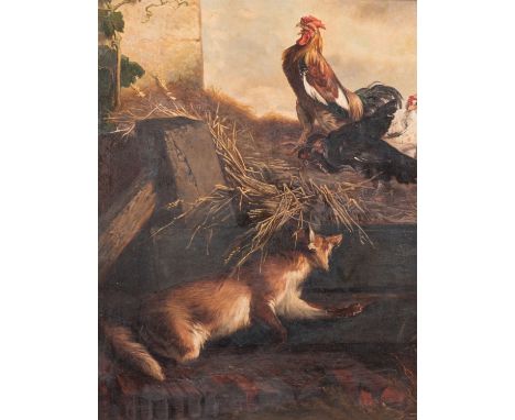 Full title: Charles Verlat (1824-1890, attributed to): The fox stalking the chickens, oil on panelDescription:Work: 80 x 62 c