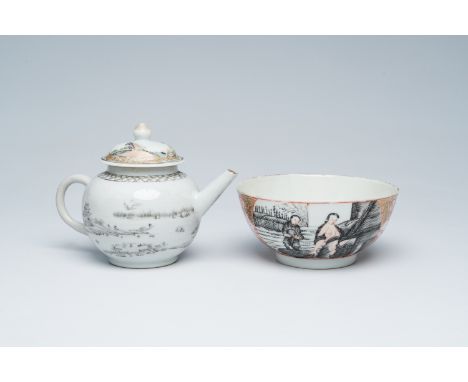 Full title: A Chinese grisaille teapot and a bowl, Yongzheng/QianlongDescription:H 12 - L 17,5 cm (the teapot) H 6,6 - Dia 14