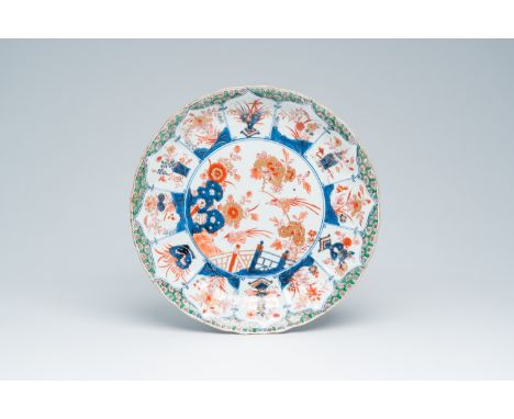 Full title: A Chinese verte-Imari charger with birds in a flower garden, KangxiDescription:Dia.: 34,7 cm