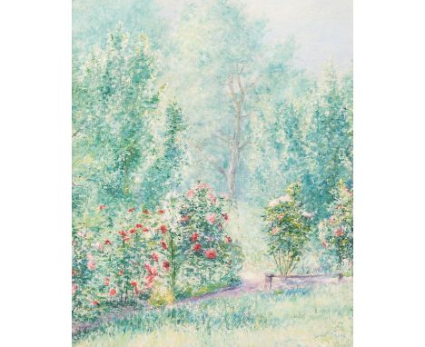 Full title: School of Latem: Sun-drenched rose garden, oil on canvasDescription:Work: 66,5 x 54,5 cm Frame: 94 x 82,5 cmThe w