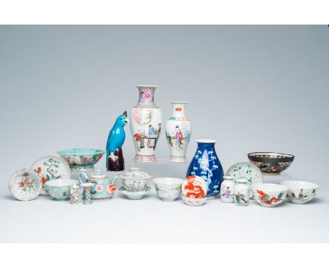 Full title: A varied collection of Chinese blue, white, famille rose, Nanking crackle glazed famille verte and qianjiang cai 