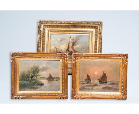 Full title: Romain Steppe (1859-1927): Marine and On the banks of the river, oil on panel and Jules De Coster (1883-1972): Ma