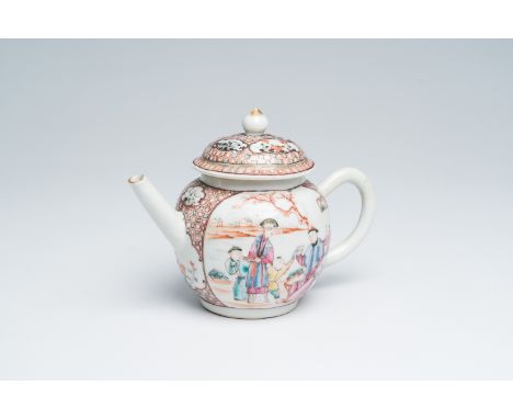 Full title: A Chinese famille rose 'Mandarin' teapot and cover, QianlongDescription:H 13 - L 18 cm