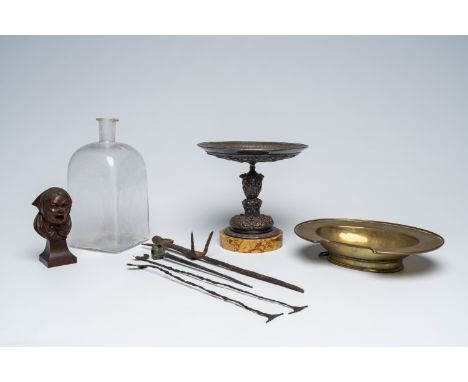 Full title: A varied collection of European items in various materials, a.o. a fine silver-plated tazza, possibly medieval an