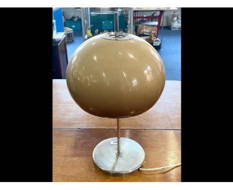 Guzzini Style 'Mushroom' Table Lamp, c. 1970s, butterscotch acrylic shade, chrome column and base, 22" height.  