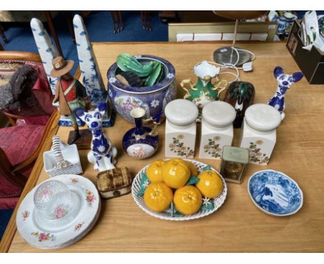 Box of Assorted Collectibles, including a large Oriental decorated flower planter, decorated with flowers and fish, Hungarian