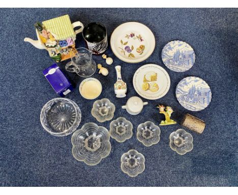 Box of Assorted Collectible Items, including Carded Design Teapot, Royal Worcester Evesham Dish, 2 x Royal Mail plates,
Cut g