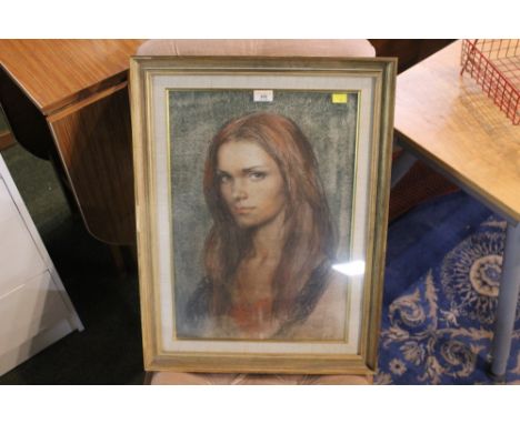 Dawn Cookson (20th century) "Natasha" portrait in chalks, signed and dated 1965 lower right, mounted framed and glazed.