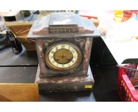 Victorian black slate and rouge marble mantle clock 