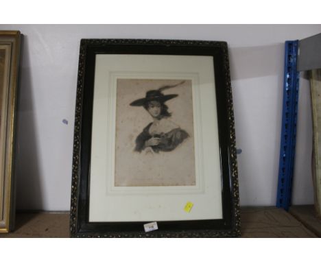A 19th century monochrome engraving, head and shoulder portrait, in card mount, framed and glazed 