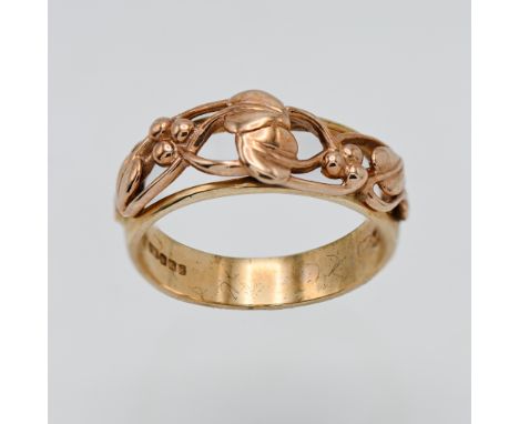 A 9ct rose gold Clogau leaf style band ring, approx 4.62g, finger size R.