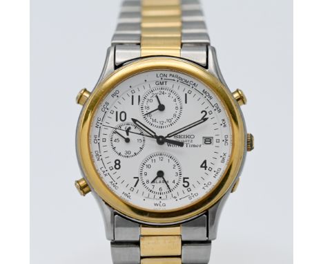 Seiko, a gents 'World Timer' quartz date wristwatch.