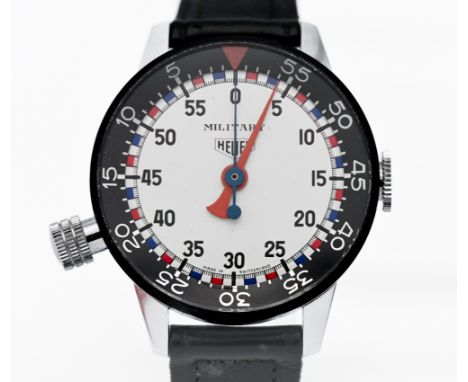 Heuer, military 'Game Master' timer on black strap with paper instructions and case.