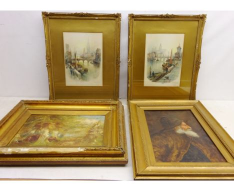 'Rouen Cathedral from the River' and 'Near Granville Nomandy', two early 20th century watercolours signed R Randolf, Portrait