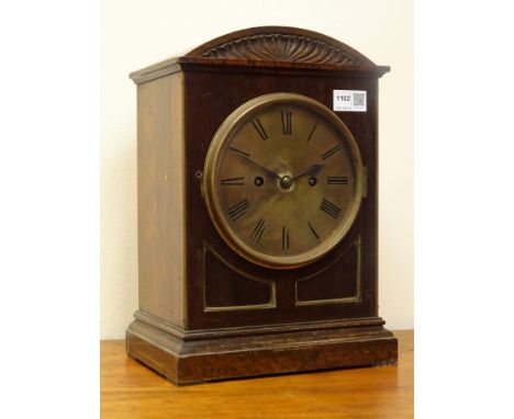 20th century arch top bracket clock, circular Roman dial with twin train W & H striking movement, lacking coils, H35cm Condit