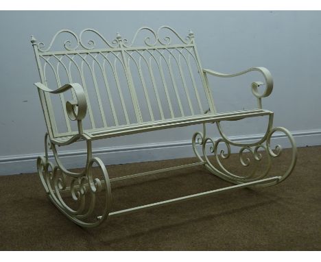 White finish two seat garden rocking bench, W109cm Condition Report Click here for further images, condition, auction times &