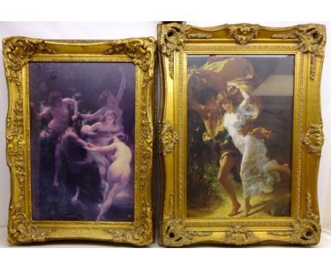 Classical Scenes and Portrait of a Lady, three 20th century colour prints in ornate gilt frames max overall 102cm x 75cm and 