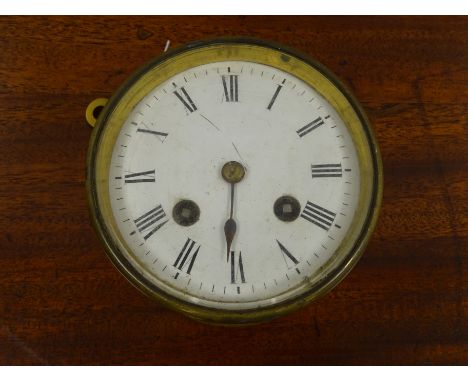 Edwardian French brass cased desk clock with circular Roman dial and visible escapement, twin train Japy Freres movement stri