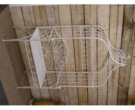 Milk white wrought metal arbor bench, W122cm, H202cm Condition Report Click here for further images, condition, auction times